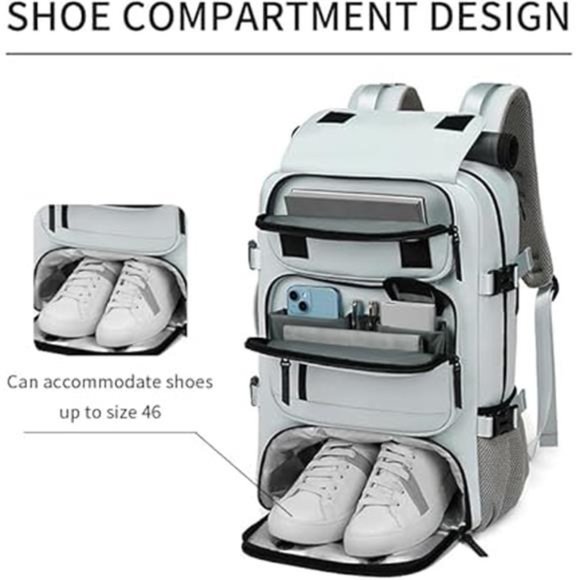 Women\'s Backpack Waterproof Laptop Backpack with Shoe Bag, Gray, 16 inch
